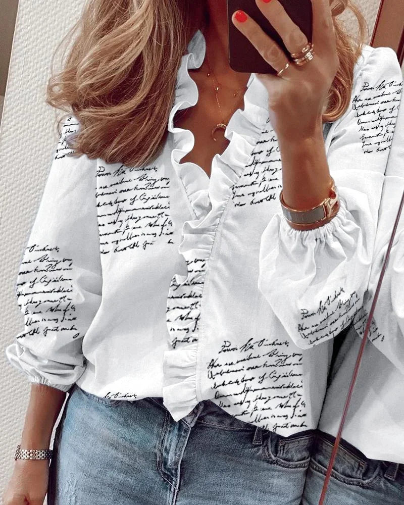 Elaine | Ruffle-Neck Balloon-Sleeve Blouse