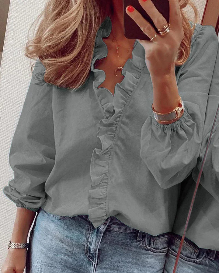Elaine | Ruffle-Neck Balloon-Sleeve Blouse