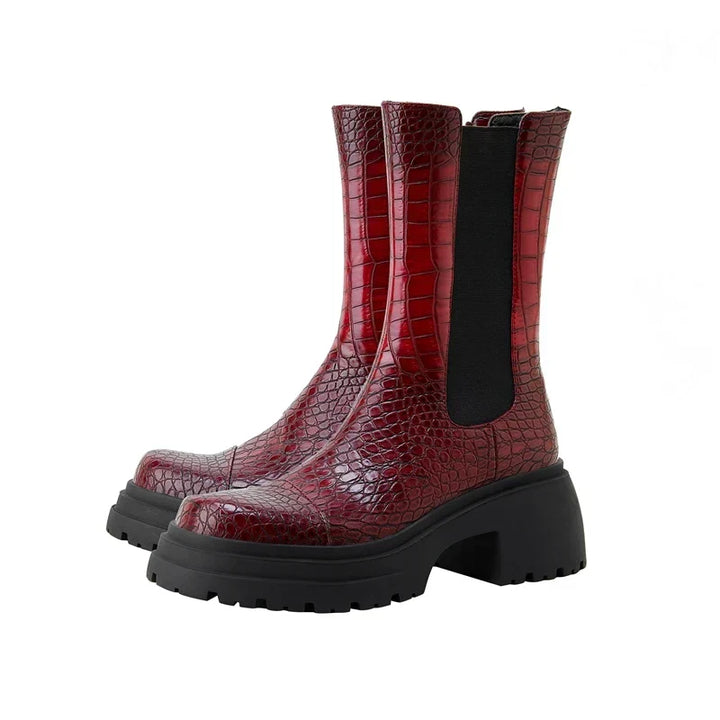 Jenna | Croc-Embossed Platform Chelsea Boots