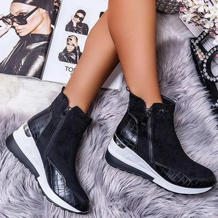 Nora | Side-Zip Sneaker-Style Wedge Boots