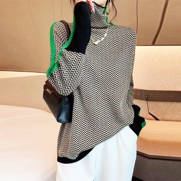 Penelope | Herringbone One-Size Turtleneck Sweater