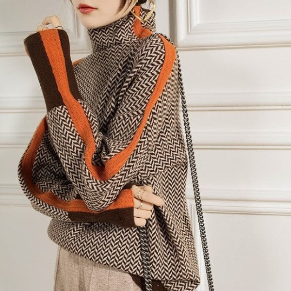Penelope | Herringbone One-Size Turtleneck Sweater