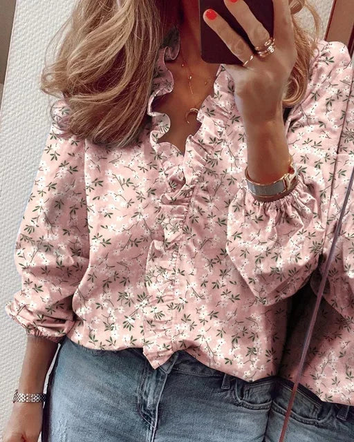 Elaine | Ruffle-Neck Balloon-Sleeve Blouse