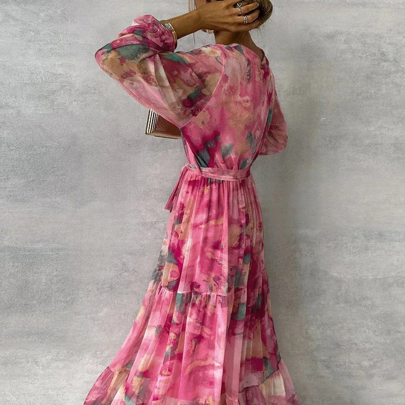 Katie | Floral Tie-Waist Layered Wedding Guest Dress