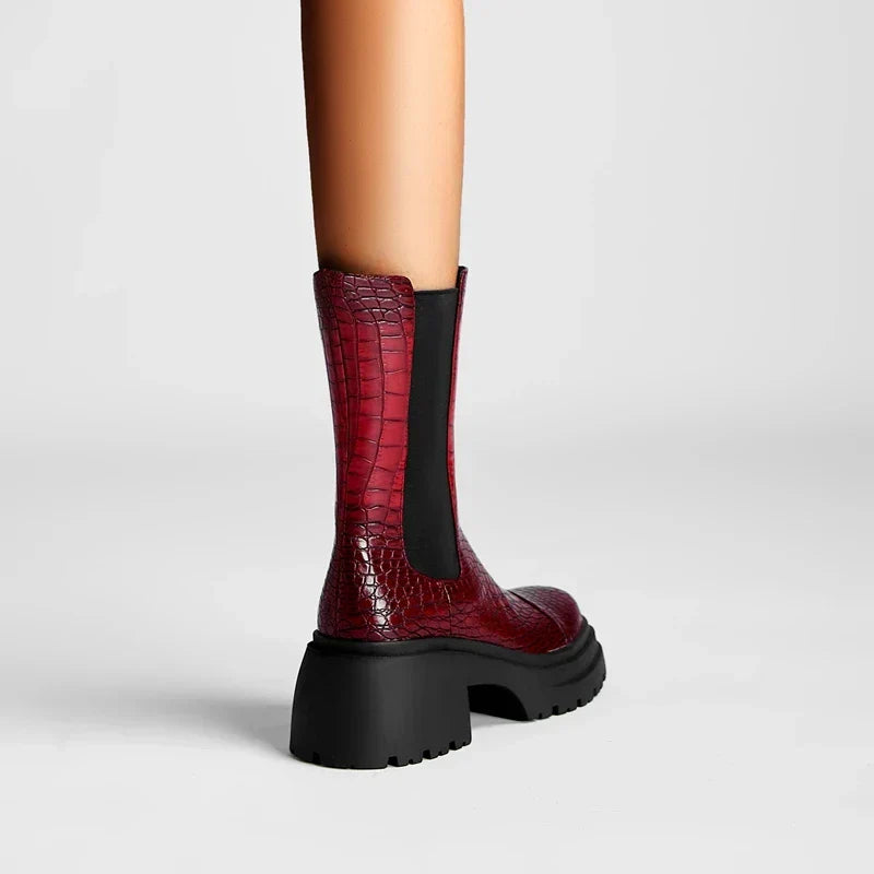 Jenna | Croc-Embossed Platform Chelsea Boots
