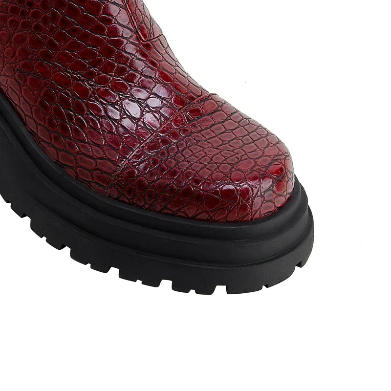 Jenna | Croc-Embossed Platform Chelsea Boots
