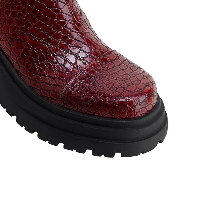 Jenna | Croc-Embossed Platform Chelsea Boots