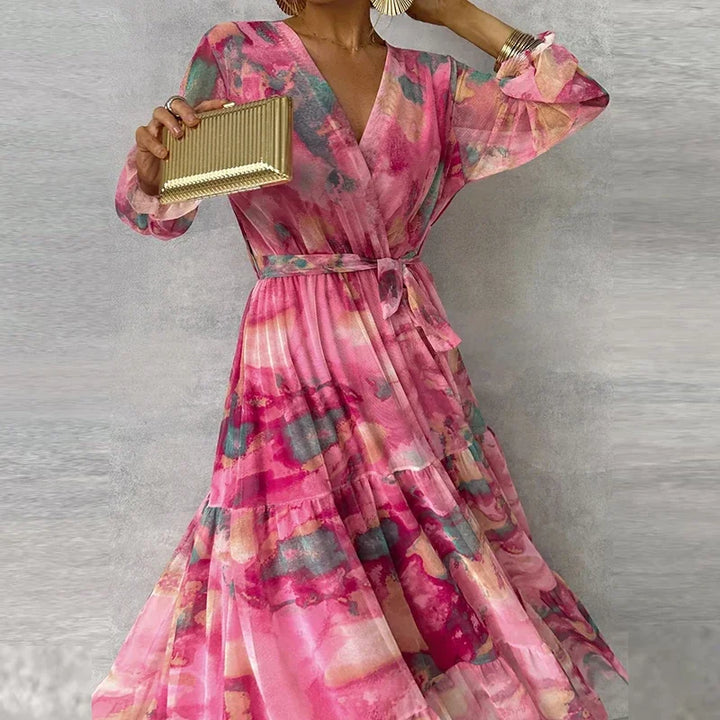 Katie | Floral Tie-Waist Layered Wedding Guest Dress