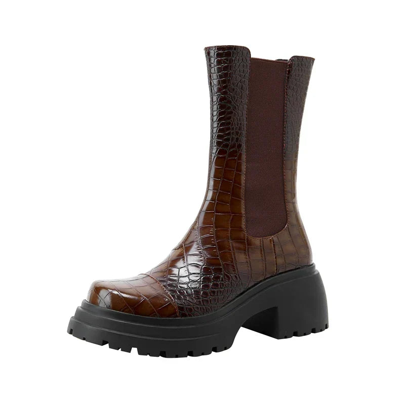 Jenna | Croc-Embossed Platform Chelsea Boots