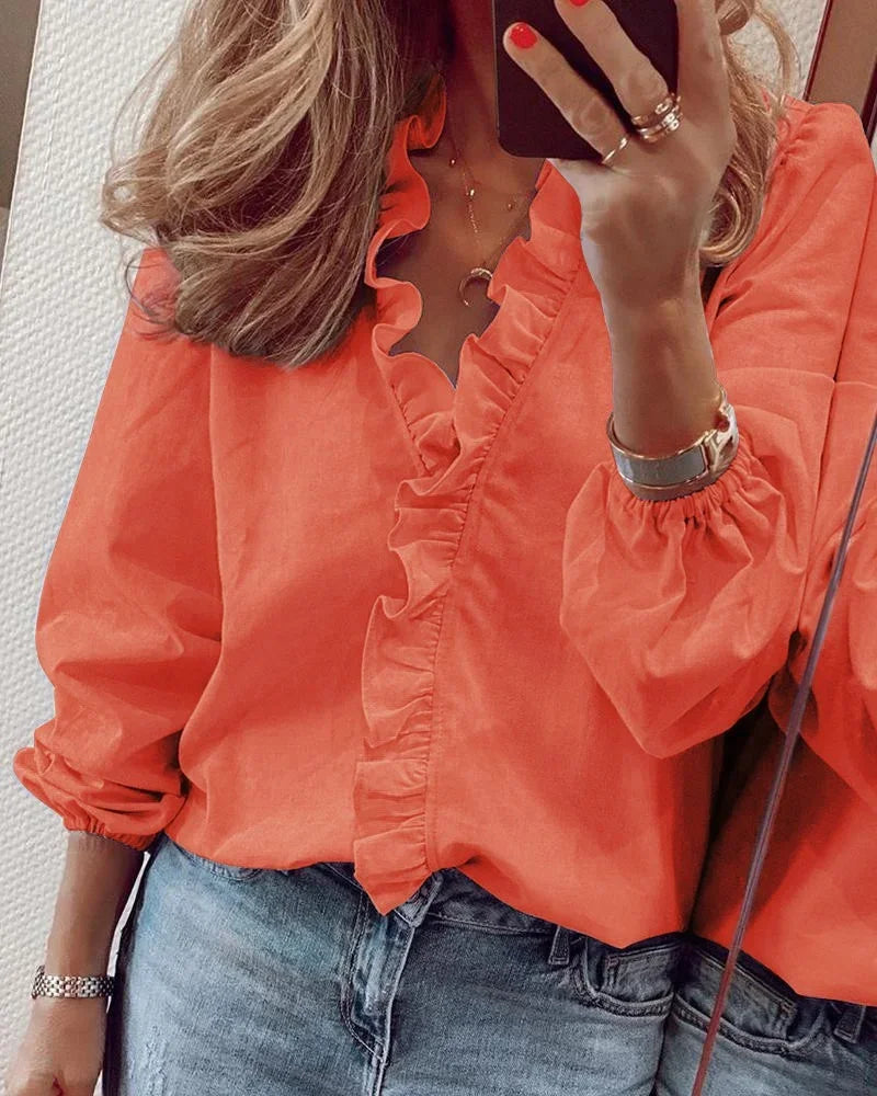 Elaine | Ruffle-Neck Balloon-Sleeve Blouse