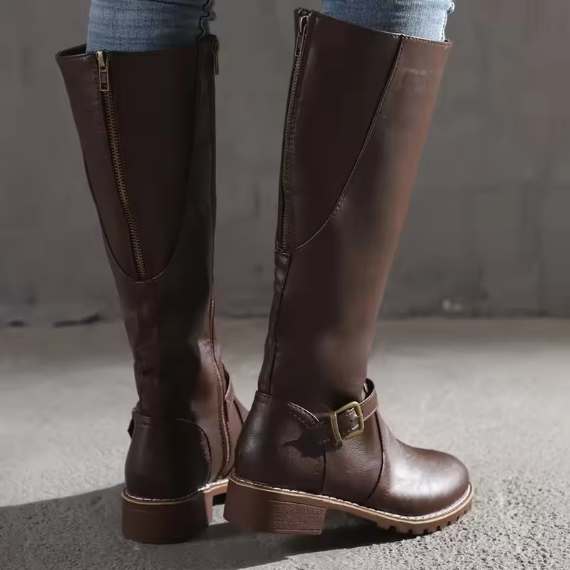 Farrah | Buckle-Strap Stacked-Heel Knee-High Boots for Fall