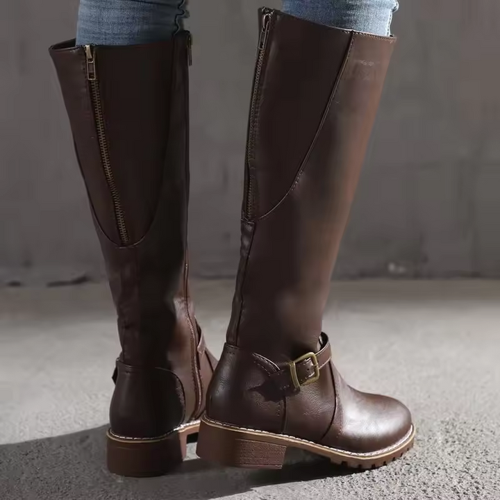Farrah | Buckle-Strap Stacked-Heel Knee-High Boots for Fall