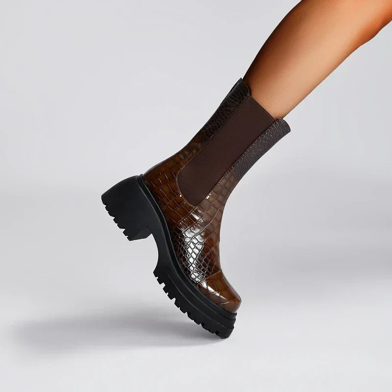 Jenna | Croc-Embossed Platform Chelsea Boots