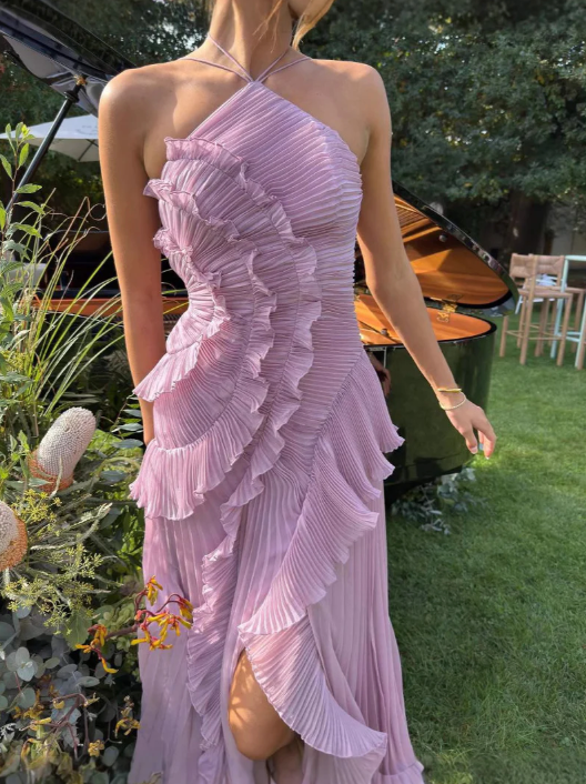 Estelle | Halter-Neck Draped Pleat Wedding Guest Dress