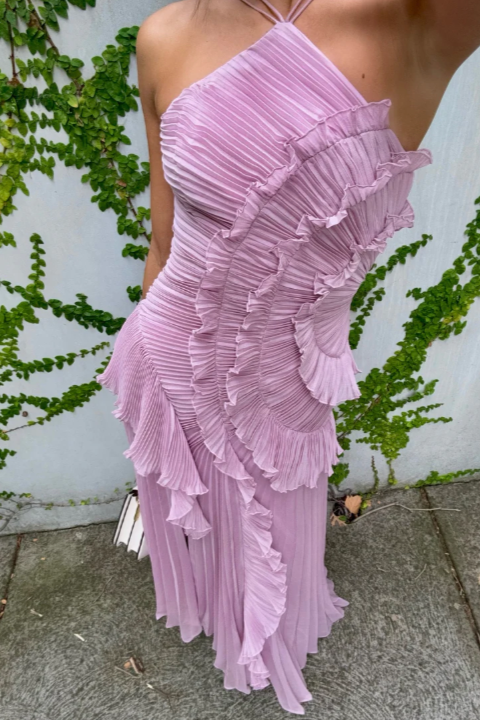 Estelle | Halter-Neck Draped Pleat Wedding Guest Dress