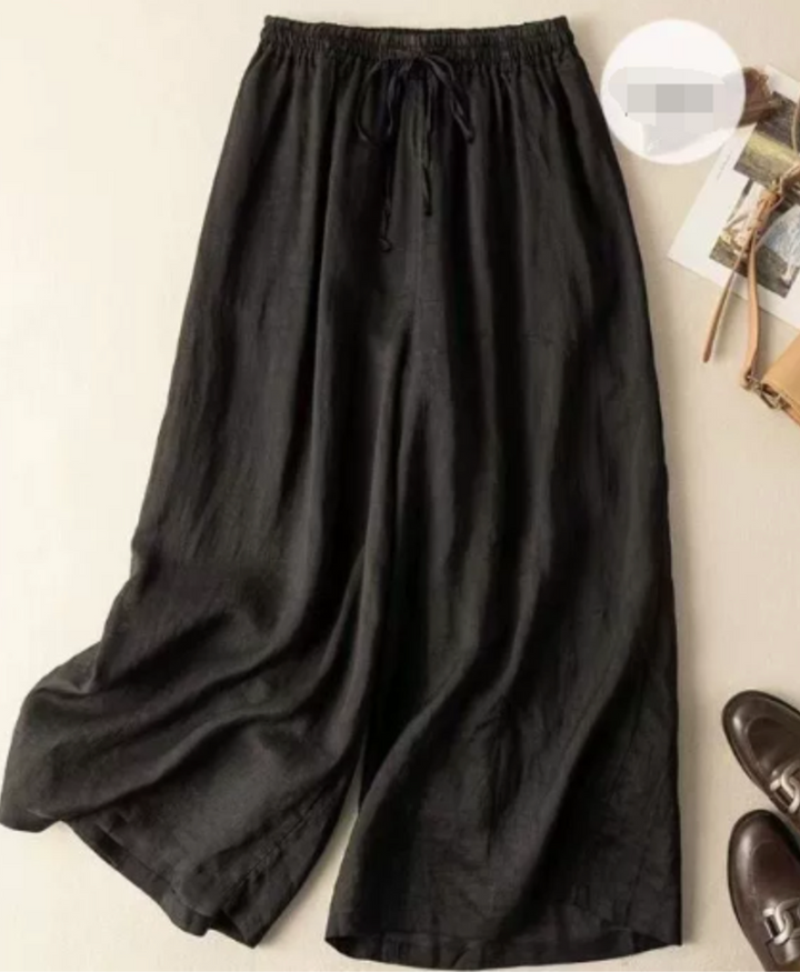 Sandra | Gathered-Waist Textured Wide-Leg Pants