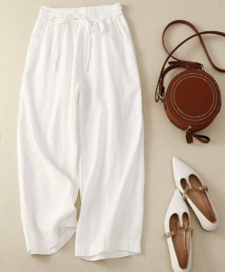 Sandra | Gathered-Waist Textured Wide-Leg Pants