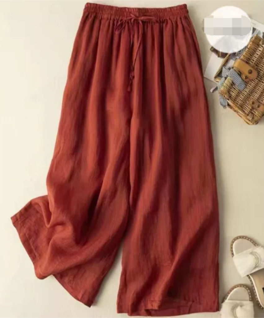 Sandra | Gathered-Waist Textured Wide-Leg Pants