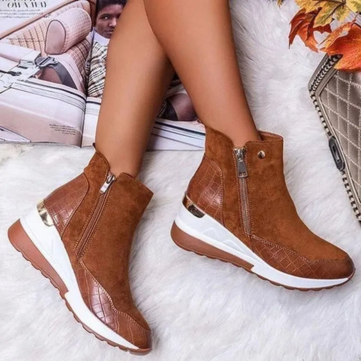 Nora | Side-Zip Sneaker-Style Wedge Boots