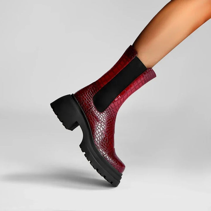 Jenna | Croc-Embossed Platform Chelsea Boots