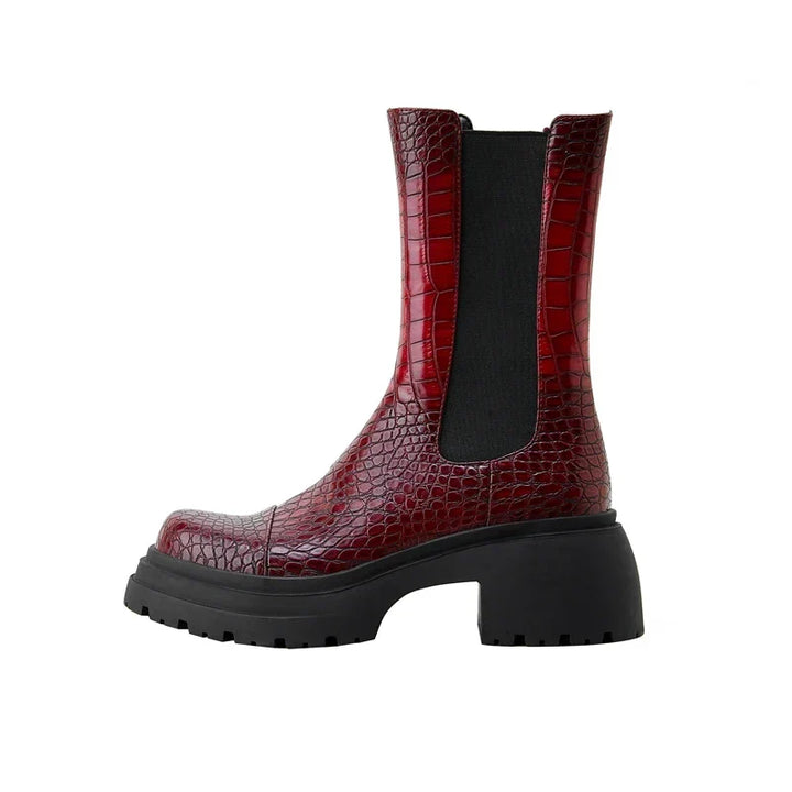 Jenna | Croc-Embossed Platform Chelsea Boots