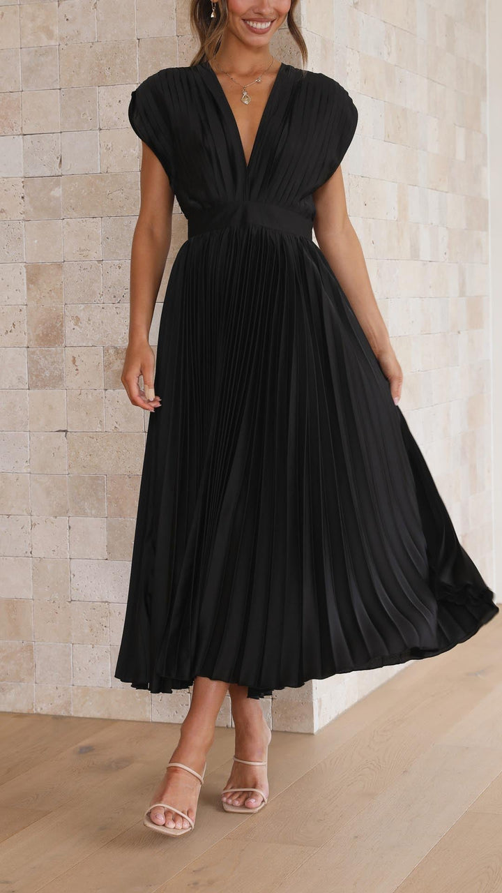 Maria | Draped V-Neck Pleated Maxi Wedding Guest Dress