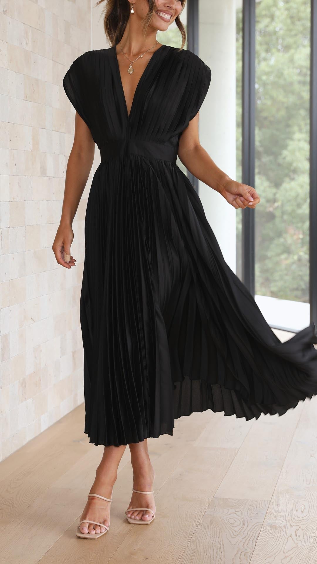 Maria | Draped V-Neck Pleated Maxi Wedding Guest Dress