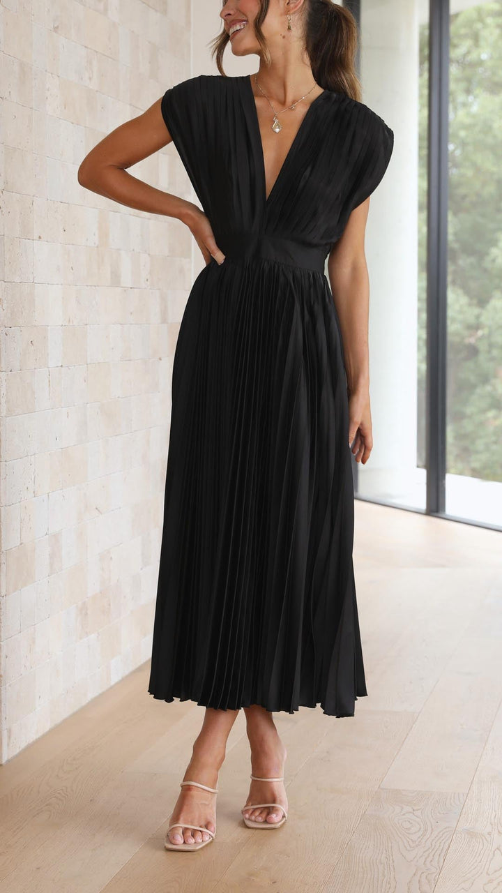 Maria | Draped V-Neck Pleated Maxi Wedding Guest Dress