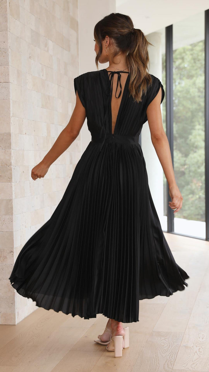 Maria | Draped V-Neck Pleated Maxi Wedding Guest Dress
