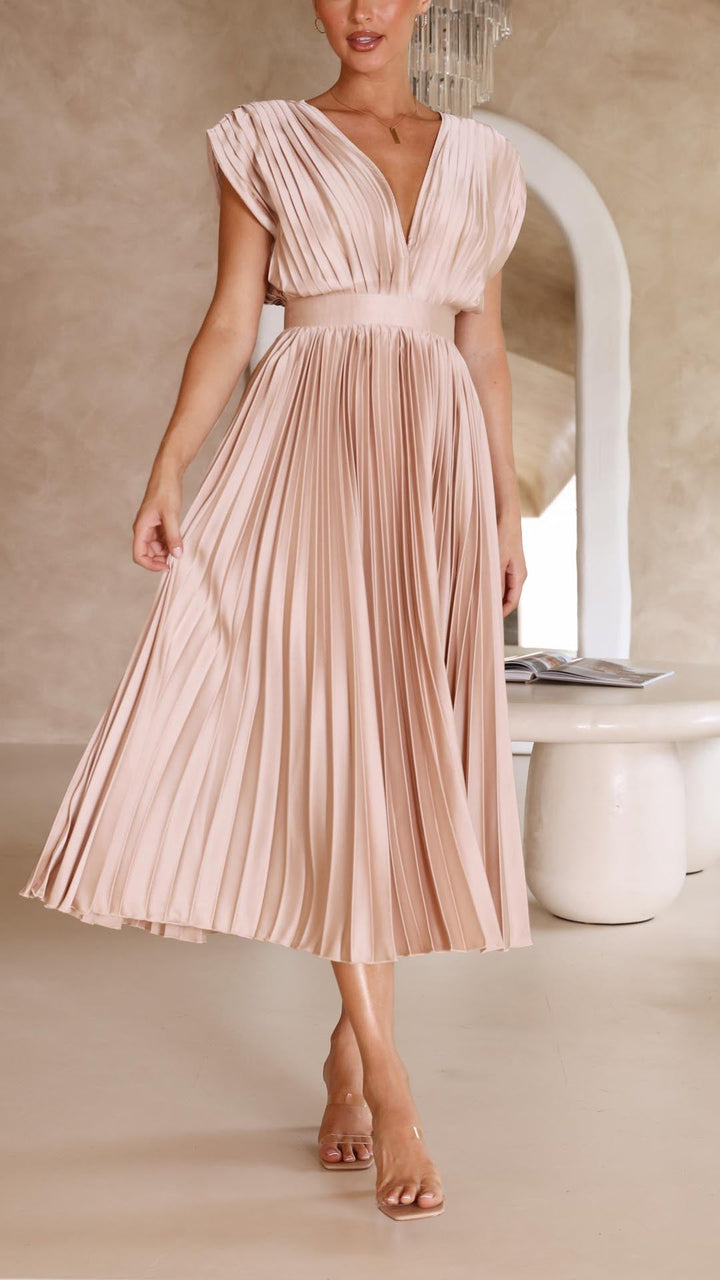 Maria | Draped V-Neck Pleated Maxi Wedding Guest Dress