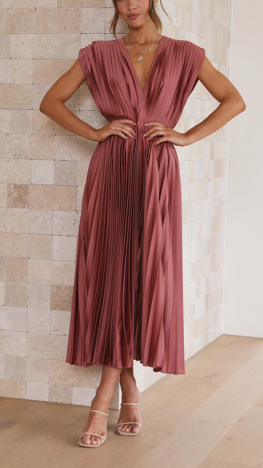Maria | Draped V-Neck Pleated Maxi Wedding Guest Dress