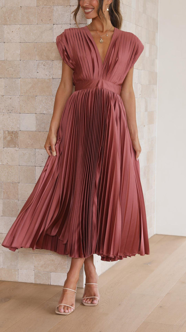 Maria | Draped V-Neck Pleated Maxi Wedding Guest Dress