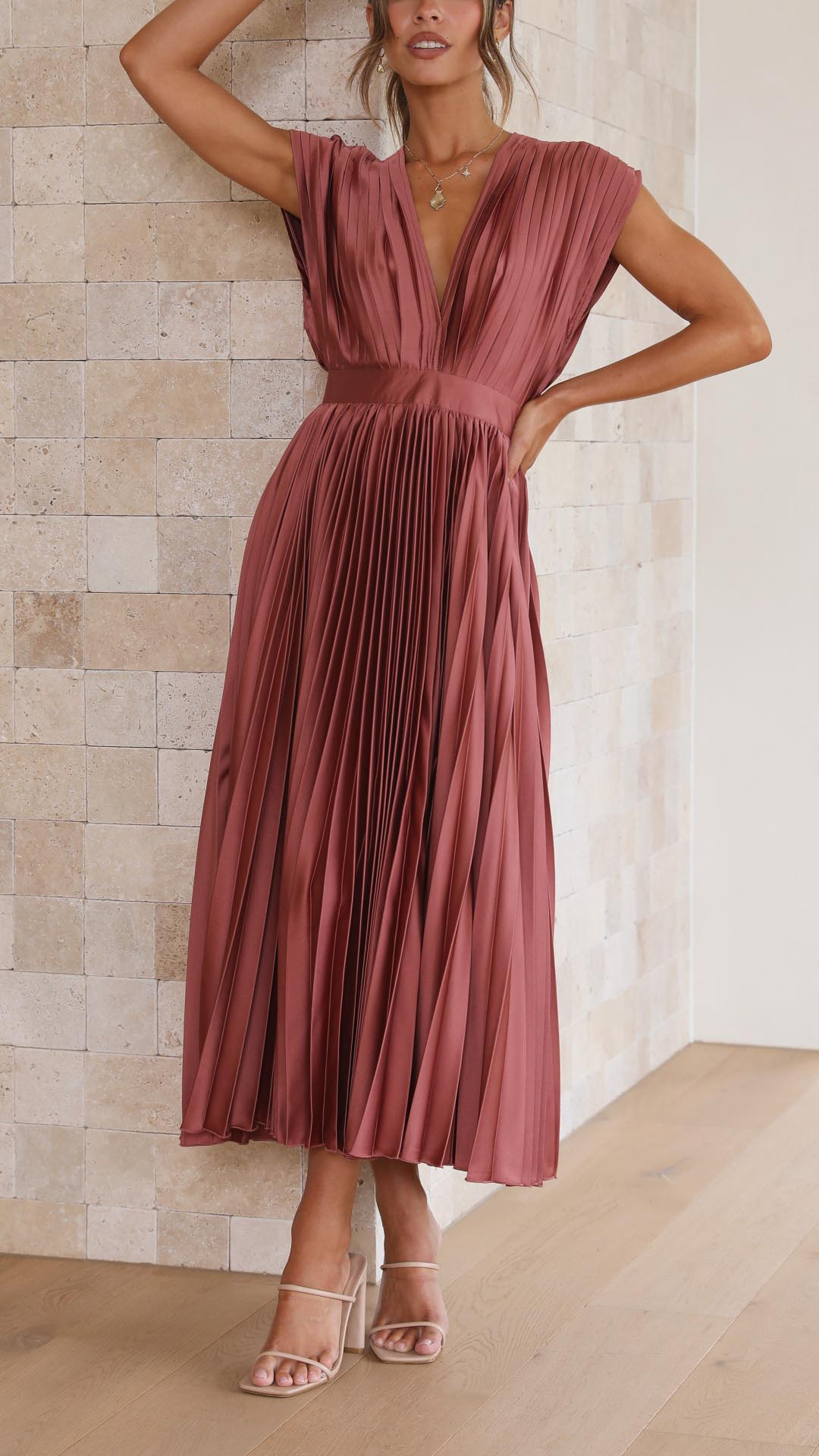 Maria | Draped V-Neck Pleated Maxi Wedding Guest Dress