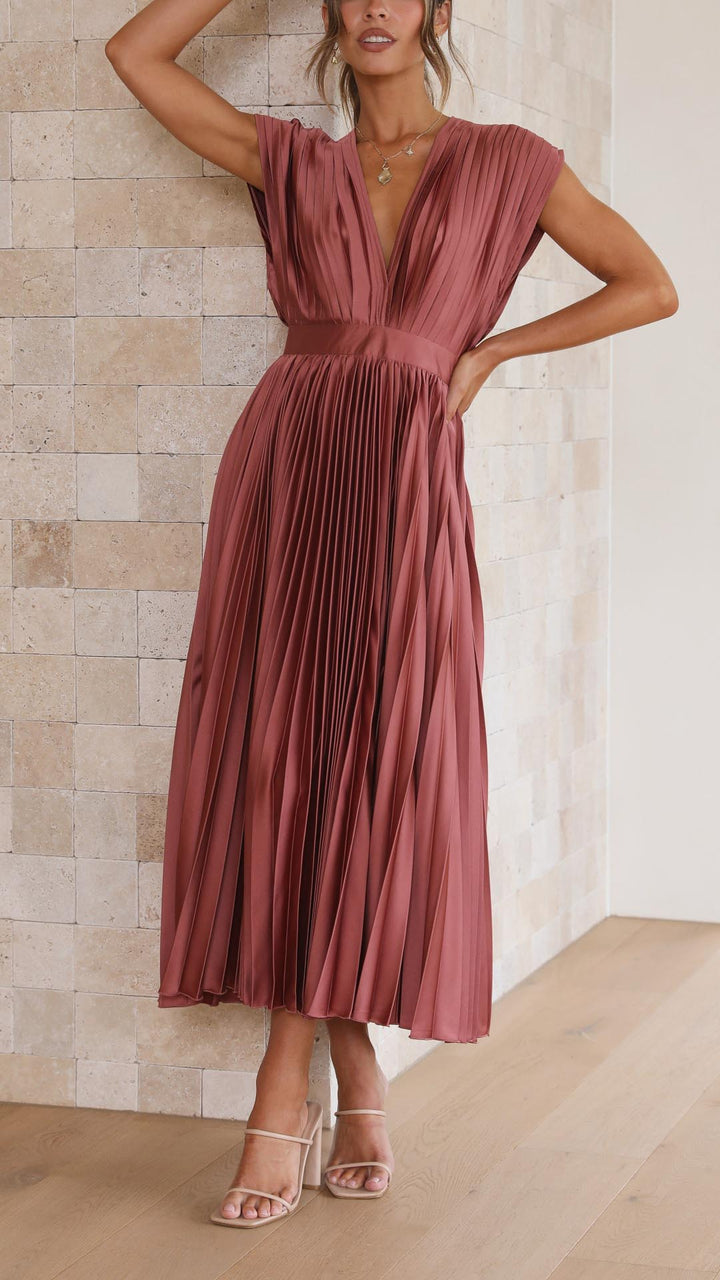 Maria | Draped V-Neck Pleated Maxi Wedding Guest Dress