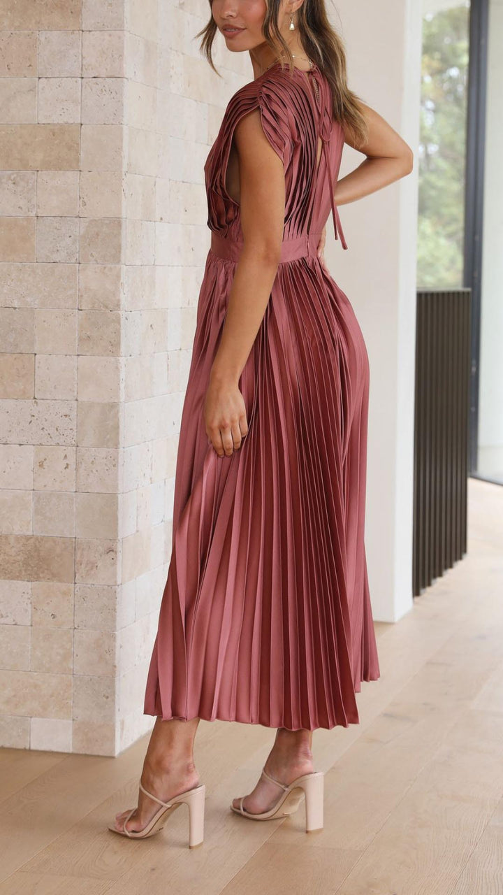 Maria | Draped V-Neck Pleated Maxi Wedding Guest Dress