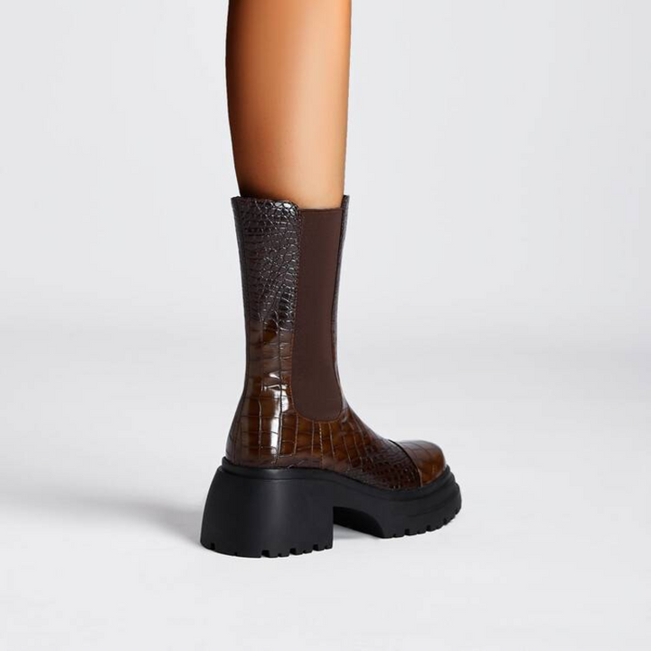 Jenna | Croc-Embossed Platform Chelsea Boots