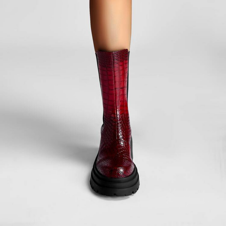 Jenna | Croc-Embossed Platform Chelsea Boots