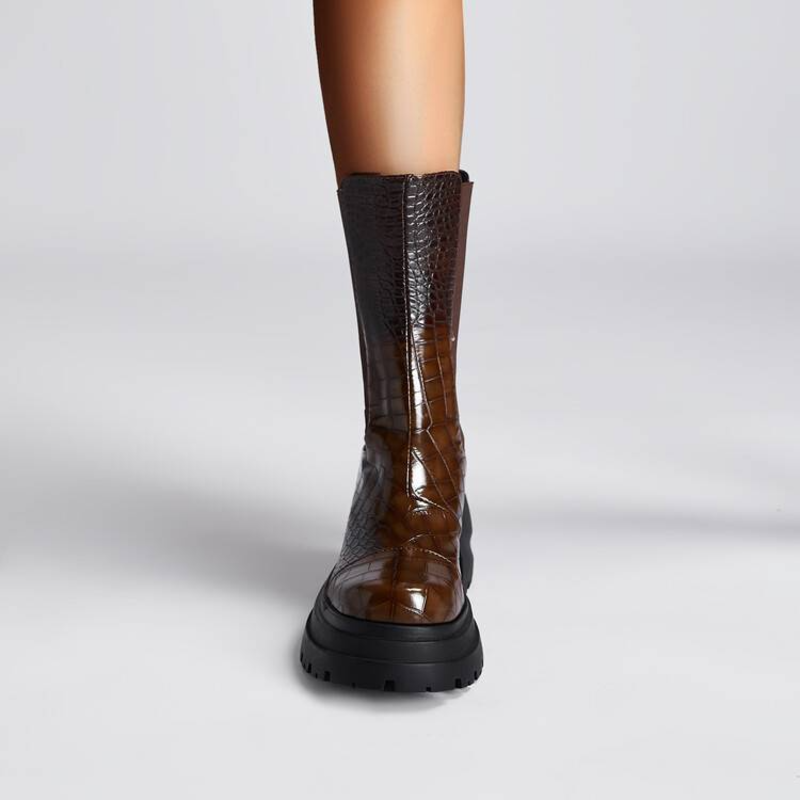 Jenna | Croc-Embossed Platform Chelsea Boots