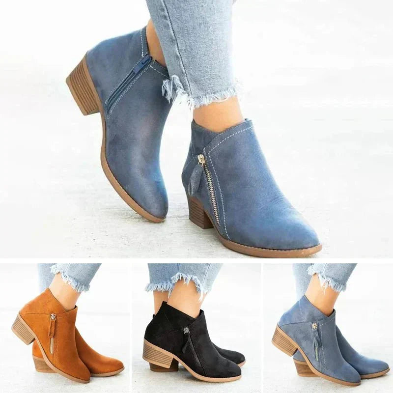 Megan | Cushioned Side-Zip Low-Heel Ankle Boots