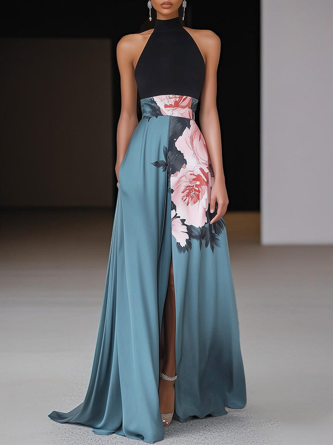 Janelle | Floral Side-Slit Sleeveless A-Line Maxi Dress