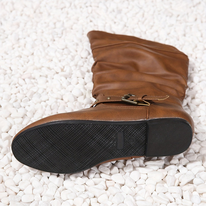 Danica | Ruched Studded-Buckle Knee-High Boots