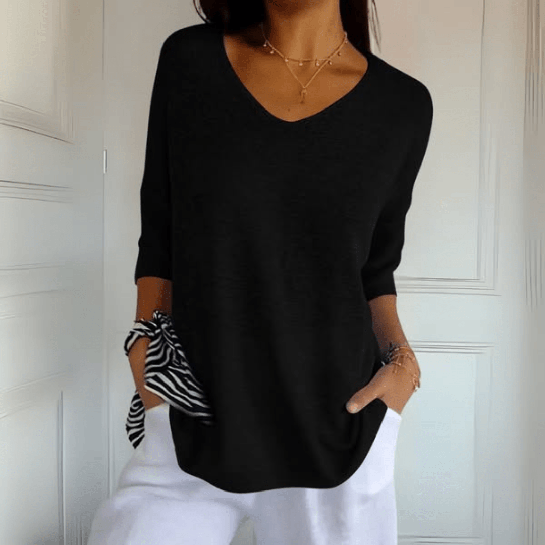 Gloria | Loose-Fit Three-Quarter-Sleeve V-Neck Sweater
