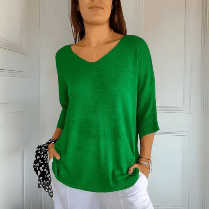 Gloria | Loose-Fit Three-Quarter-Sleeve V-Neck Sweater