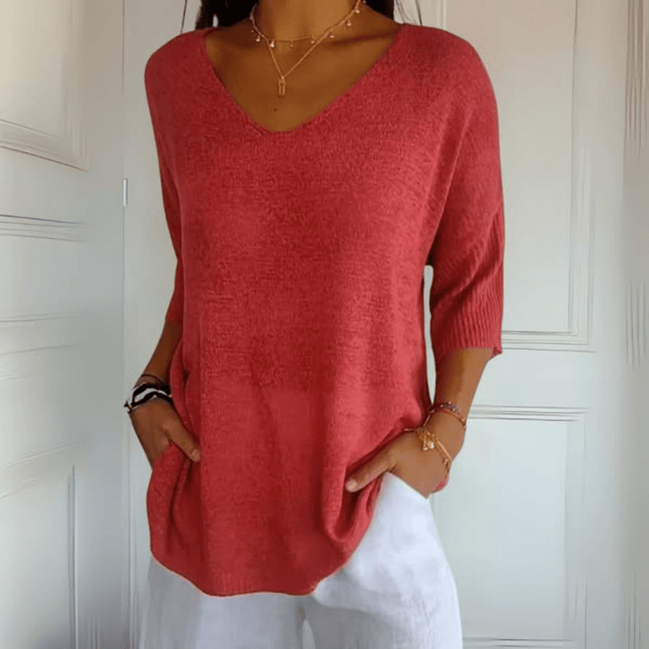 Gloria | Loose-Fit Three-Quarter-Sleeve V-Neck Sweater