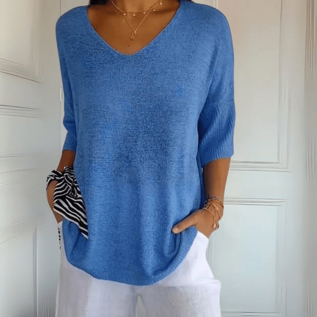 Gloria | Loose-Fit Three-Quarter-Sleeve V-Neck Sweater
