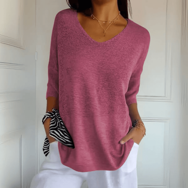 Gloria | Loose-Fit Three-Quarter-Sleeve V-Neck Sweater