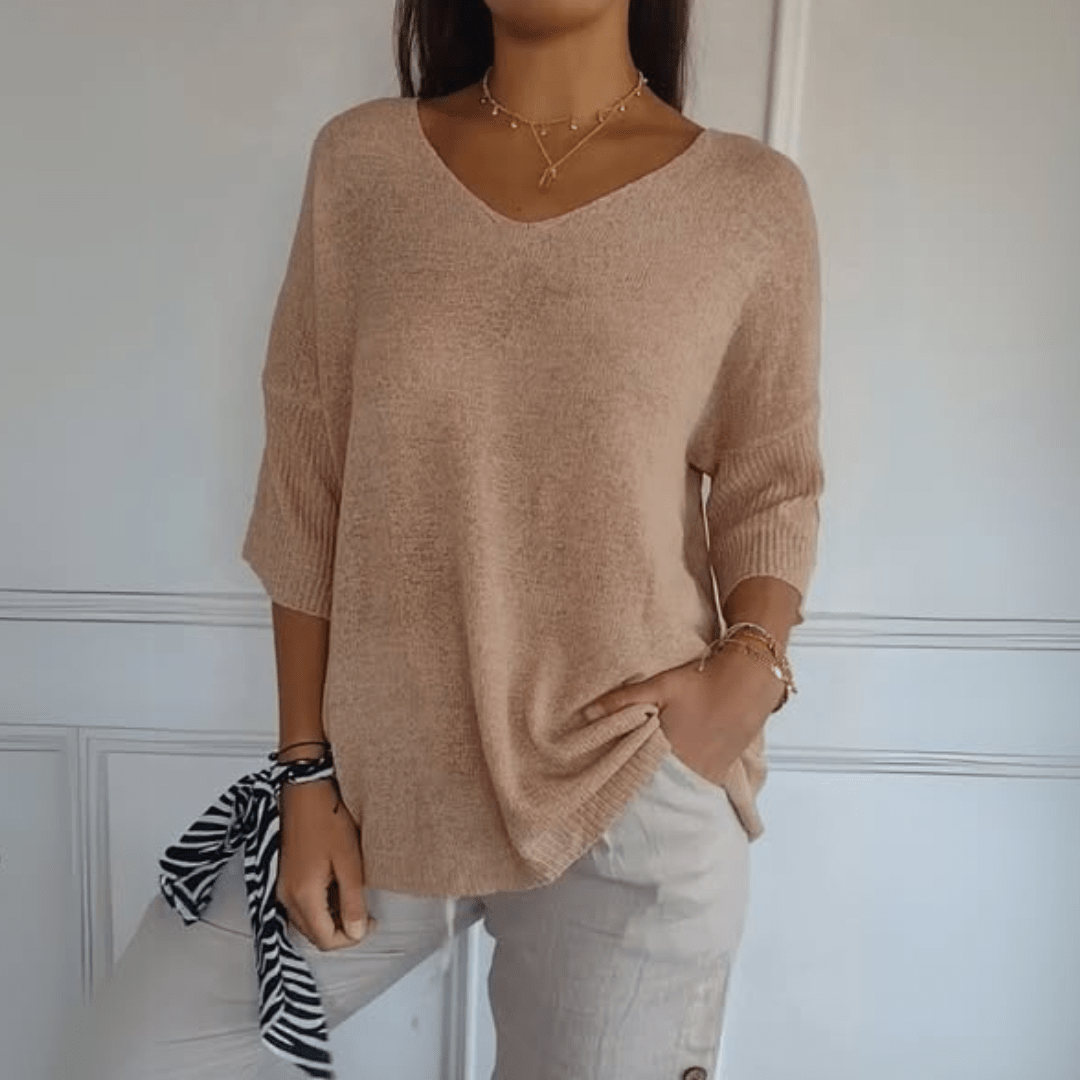 Gloria | Loose-Fit Three-Quarter-Sleeve V-Neck Sweater