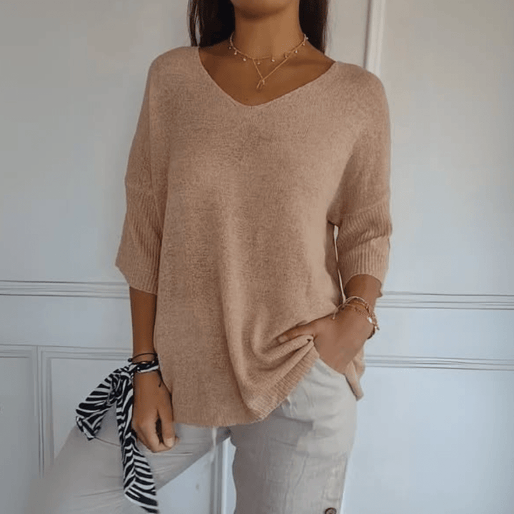 Gloria | Loose-Fit Three-Quarter-Sleeve V-Neck Sweater