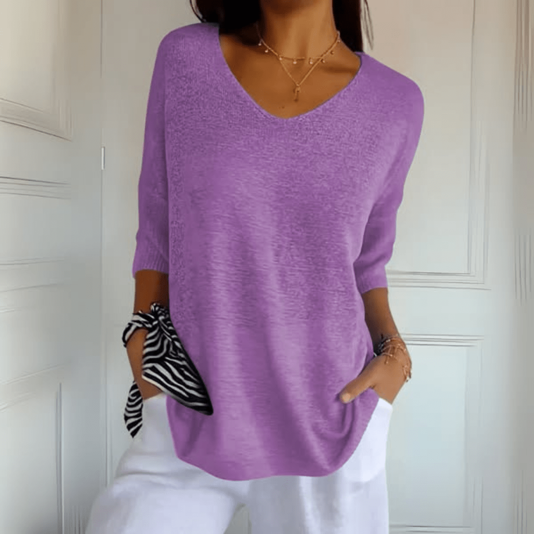 Gloria | Loose-Fit Three-Quarter-Sleeve V-Neck Sweater