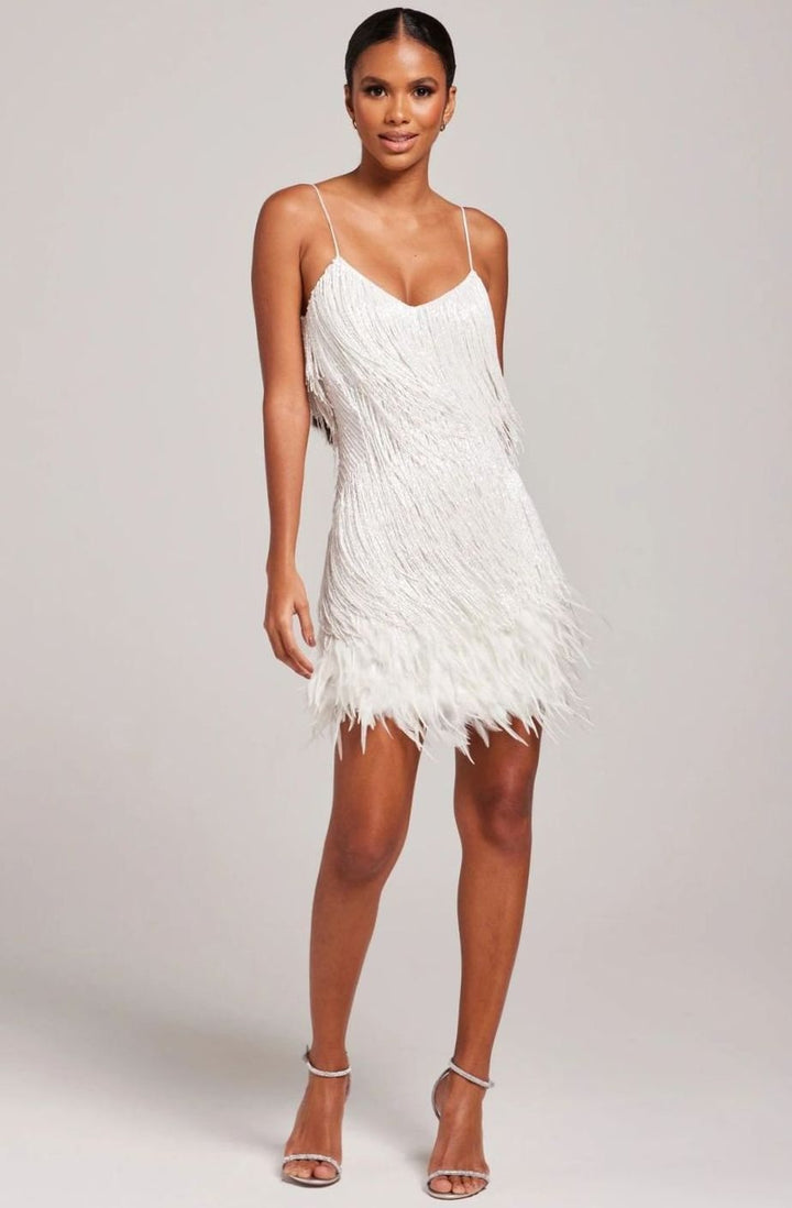 Beatrice | Beaded Fringe Feather-Trim Mini Party Dress